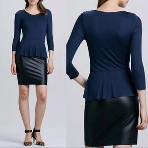 Anthropologie velvet by Graham & Spencer faux leather peplum long sleeve dress